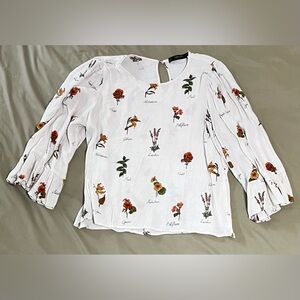 ZARA BASIC Floral Bell Sleeve Blouse Size XS